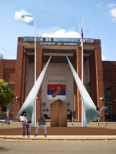 Muestra de cómo quedará la Escultura del Bicentenario instalada frente a la Legislatura provincial.