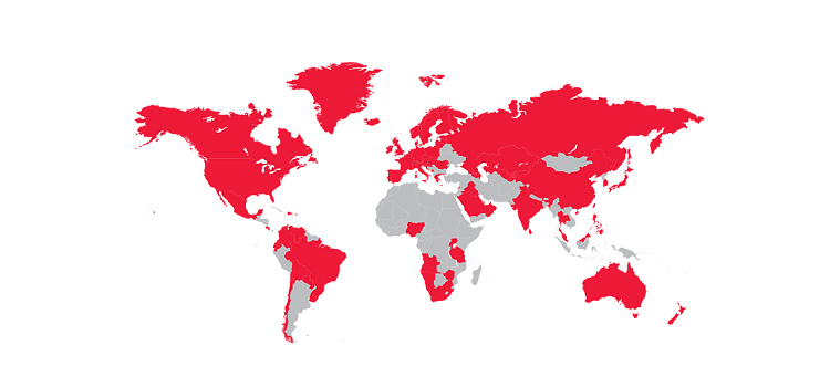 El mapa muestra, en rojo, a los países que en 2013 ya contaban con la cobertura 4G. Foto: GSMA Intelligence.