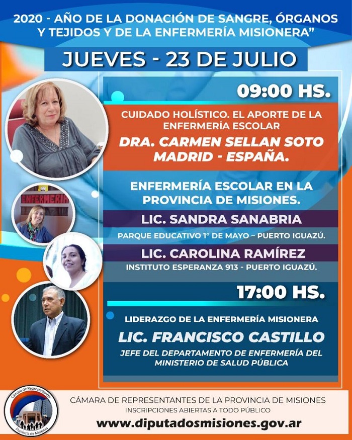 Enfermería misionera y donación de sangre, órganos y tejidos son los temas que se abordarán en las próximas videoconferencias de la Legislatura
