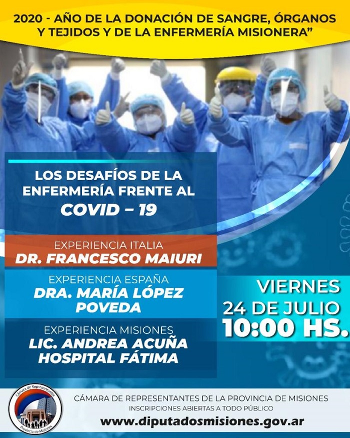 Enfermería misionera y donación de sangre, órganos y tejidos son los temas que se abordarán en las próximas videoconferencias de la Legislatura