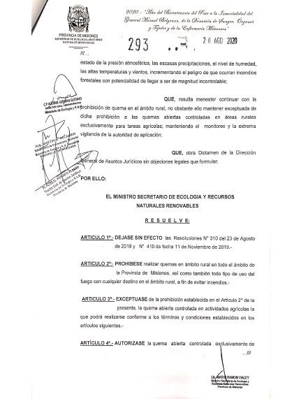 Misiones Resolucion Ecologia1 Alerta crítico: en Misiones rige la prohibición del uso de fuego para quemas en zonas rurales y urbanas