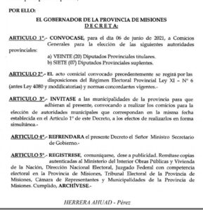 El Gobernador firmó el decreto que convoca a elecciones legislativas en Misiones para el 6 de junio