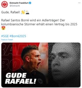 River se quedó sin Rafael Santos Borré que jugará en el Eintracht Frankfurt