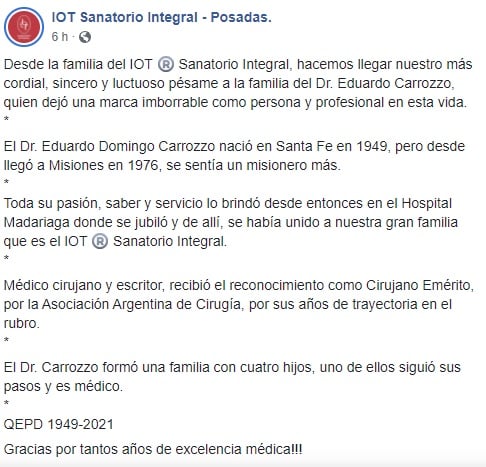falleció el médico Eduardo Carrozzo