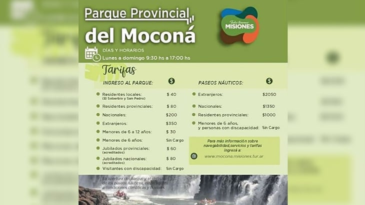 aumentan las tarifas de los paseos náuticos en el Parque Provincial del Moconá