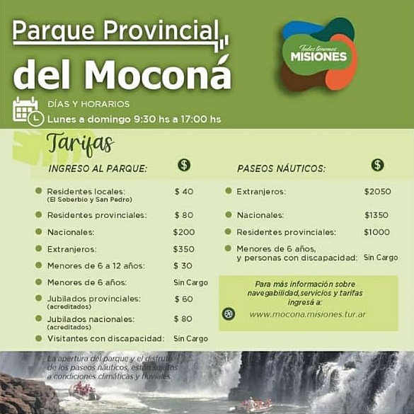 aumentan las tarifas de los paseos náuticos en el Parque Provincial del Moconá 