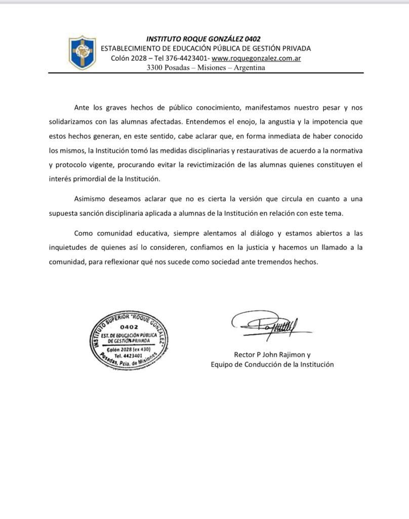 Escándalo en el Colegio Roque González: