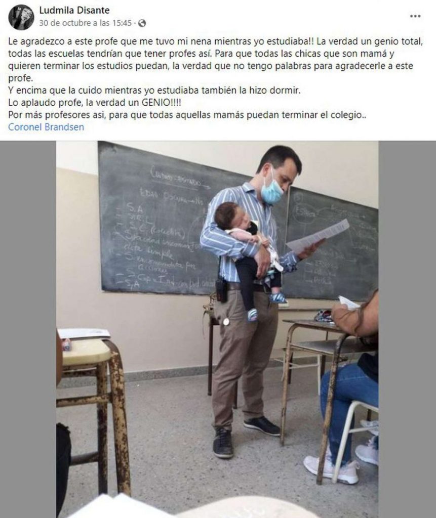 profesor cuidó a la beba de una alumna