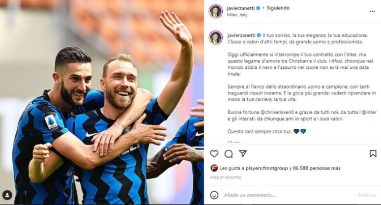 Eriksen dejará de ser judador del Inter