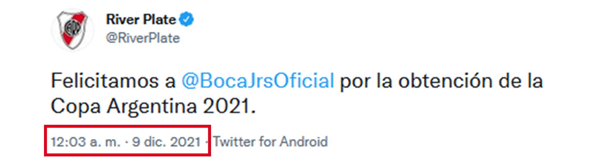 River Plate felicitó a Boca Juniors