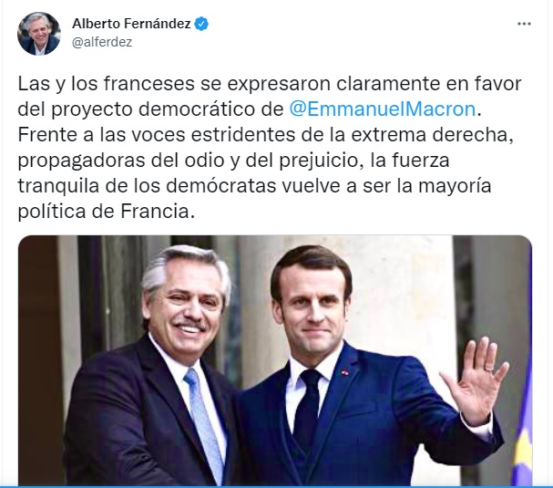 Alberto Fernández felicitó a Emmanuel Macron