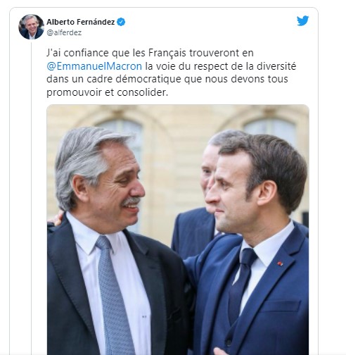 Alberto Fernández brindó su apoyo a Emmanuel Macron para el balotaje