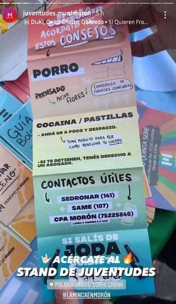 el insólito consejo El municipio de Morón sobre el consumo de drogas que generó repudio