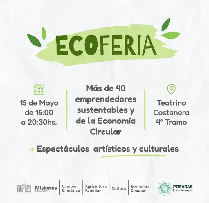 Este domingo se realizará una Ecoferia en la Costanera de Posadas donde 43 emprendedores presentarán sus productos