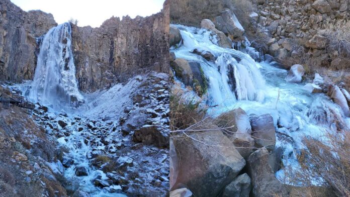 Se congeló una reconocida cascada en Neuquén