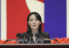 Kim Yo-jong pronunciando un discurso en Piongyang.