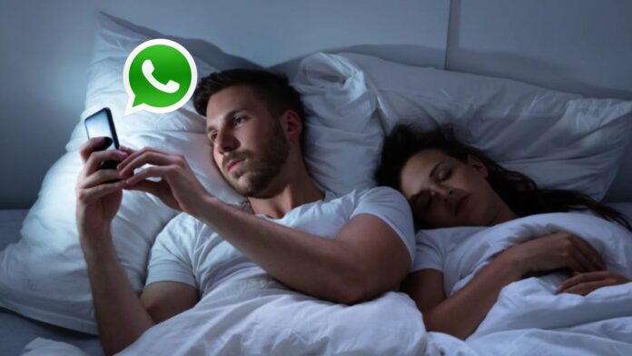 Pareja durmiendo con el logo de WhatsApp