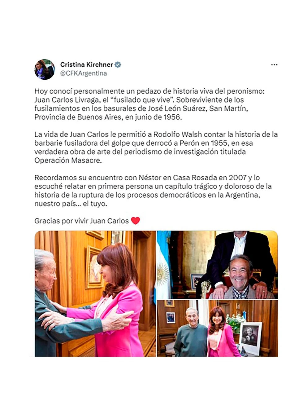Tuit de Cristina Fernández de Kirchner (@CFKArgentina)