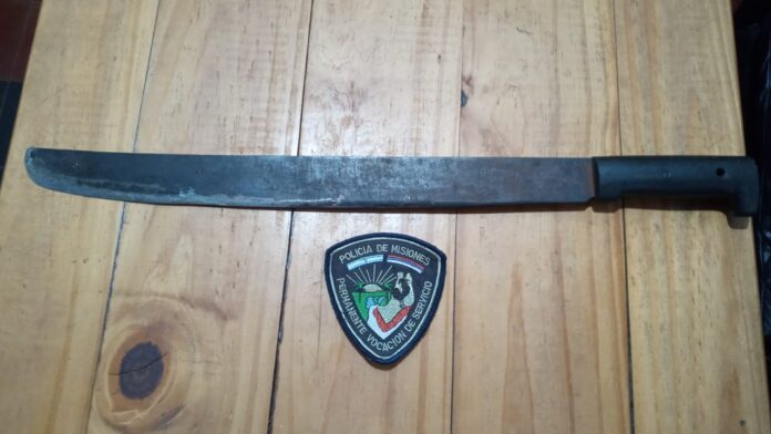entró a la cancha con un machete