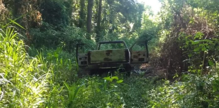 La camioneta que fue hallada en un pinar de Wanda y sería del comerciante de Puerto Esperanza desaparecido.