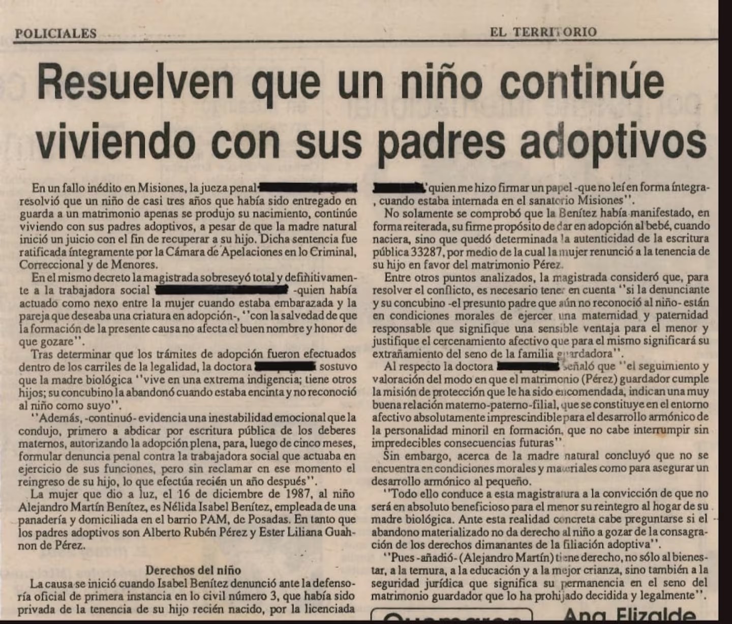 Misiones fue robado al nacer