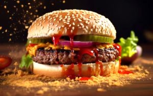 joven comía una hamburguesa