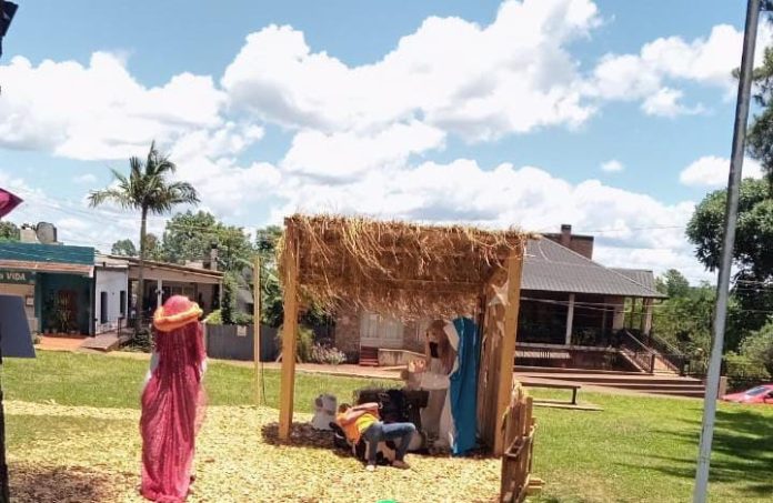 se quedó dormido en el pesebre navideño