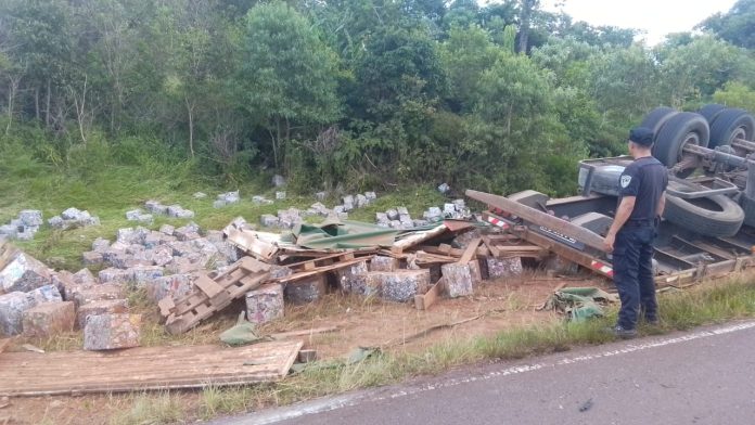 Camión despistó y volcó en la ruta