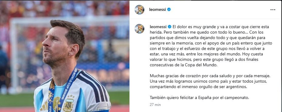 "Va a costar que cierre esta herida": el emotivo posteo de Lionel Messi tras la final del Mundial