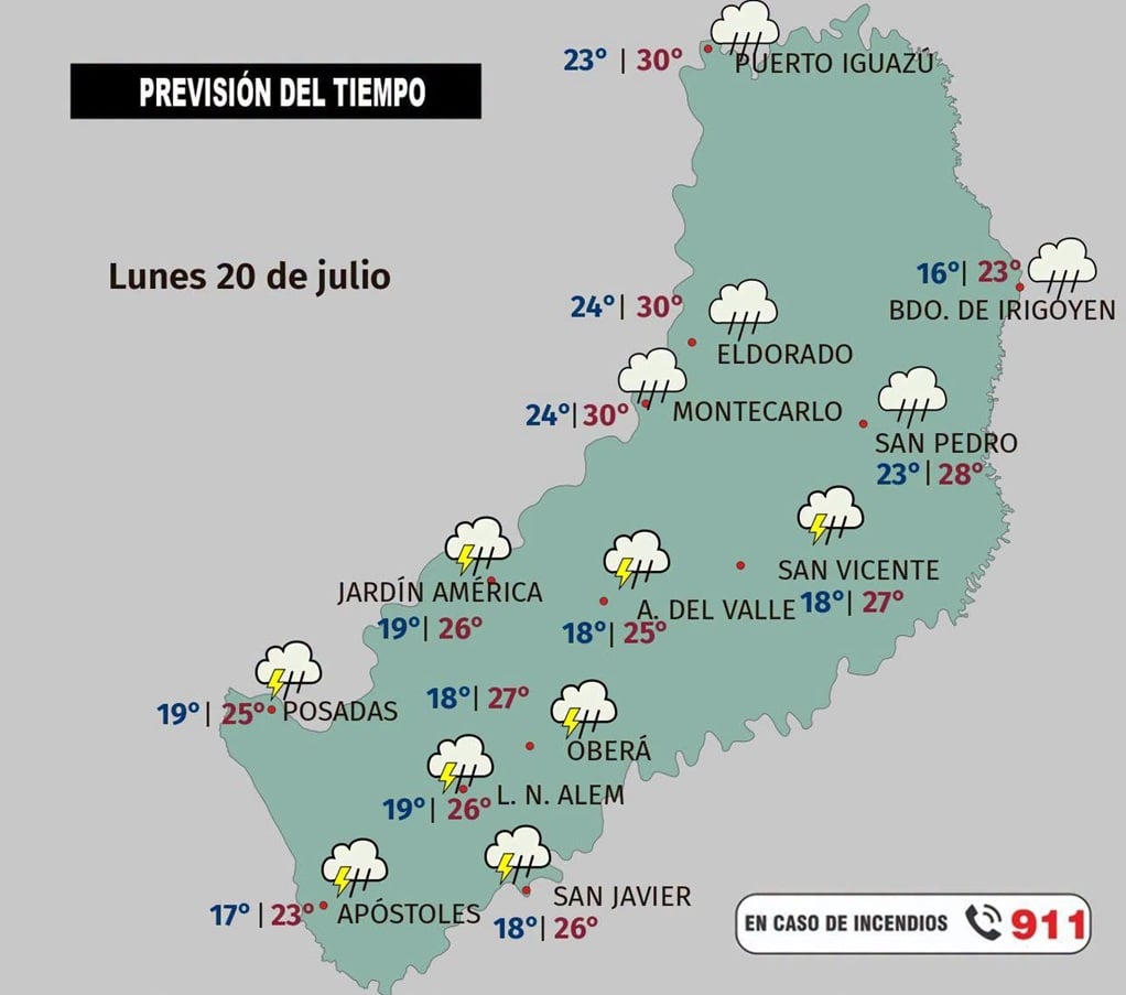 Misiones sigue en alerta en el inicio de la semana por tormentas eléctricas, abundantes precipitaciones y posible caíd